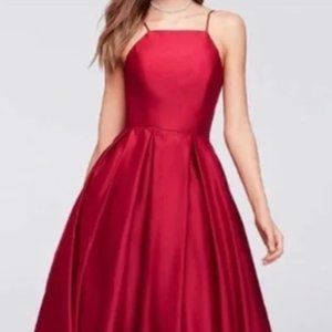 Betsy & Adam Red Satin Ballgown